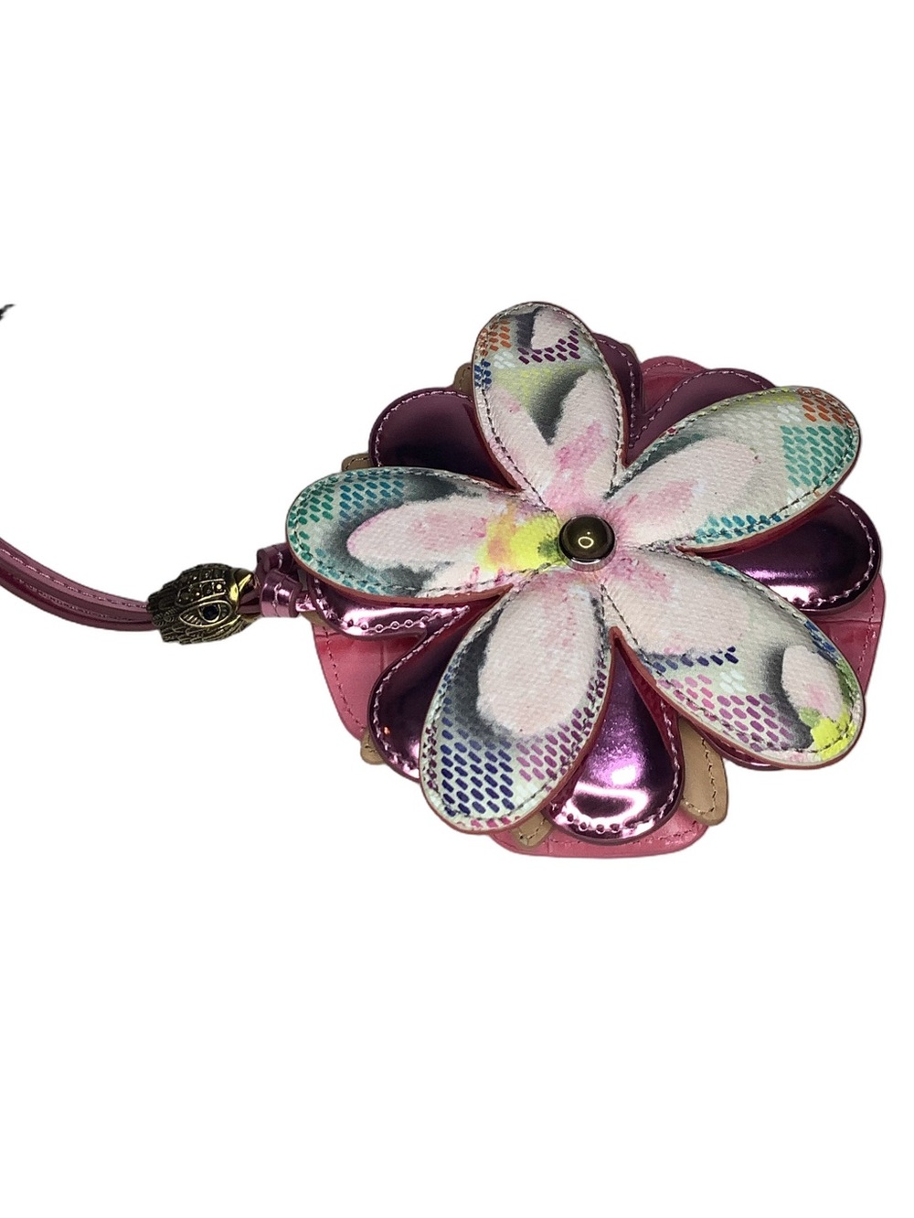 Kurt Geiger Leather Pink Multicolor Floral Leather Key Charm - Picture 2 of 4